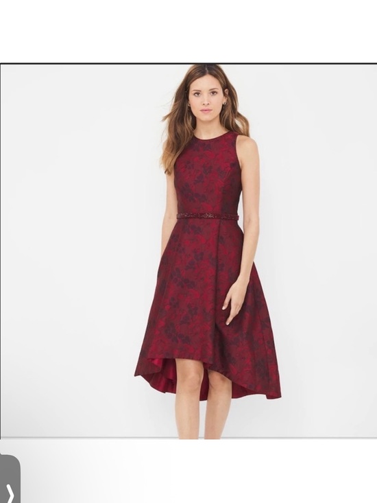White House Black Market Dresses & Skirts - White House Black Market Burgundy and Black Floral Fit-and-Flare Midi Dress